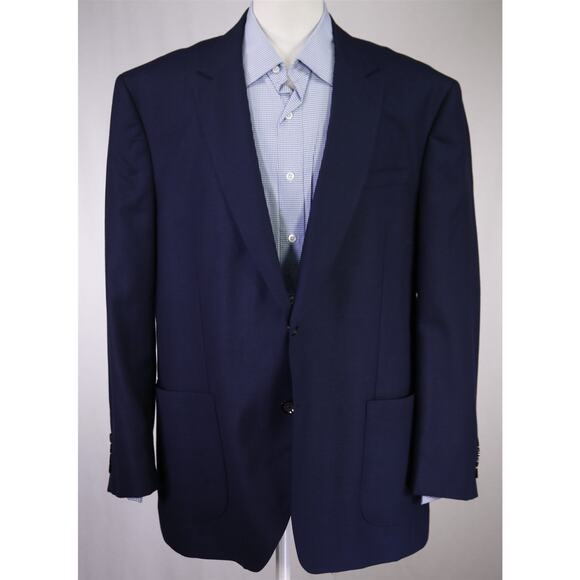 TM Lewin Navy Blue Woven Patch Pocket Wool Blazer Jacket 50R - Picture 2 of 10